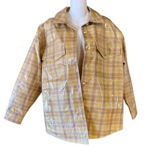 Madewell Yellow & Brown Plaid Oversized Rain Shacket Button Up  Womens Small NWT